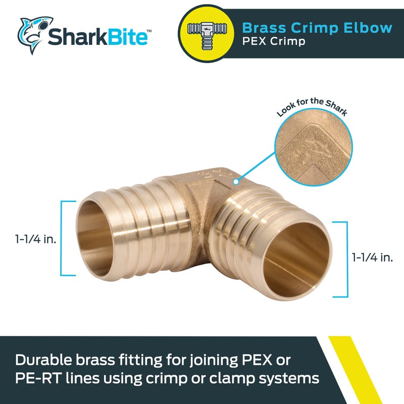 SharkBite 1-1/4 Inch Crimp 90 Degree Elbow, Brass Plumbing Fitting, PEX Pipe, PE-RT, UC0235 - Image 2